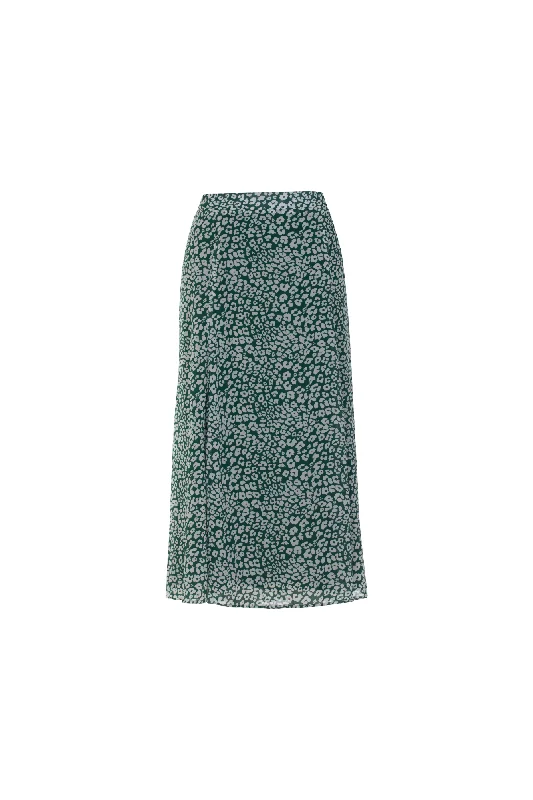 Printed Chiffon Skirt | Green White Spot | 7127AR linen skirt natural