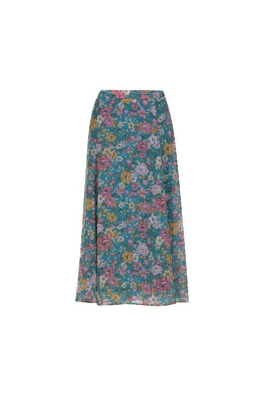 Printed Chiffon Skirt | Marine Pink Rose | 7127AR wool skirt sturdy