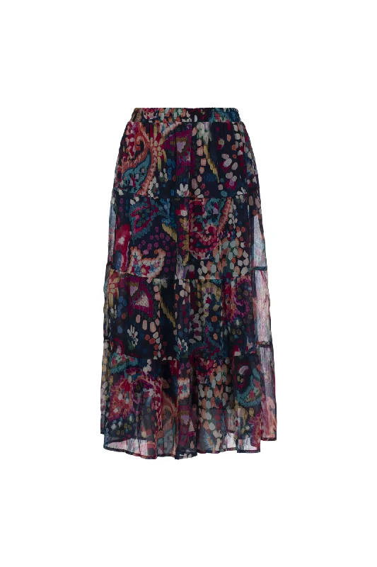 Printed Chiffon Skirt with lining | MULTI MOSAIC | 8559AR linen skirt relaxed