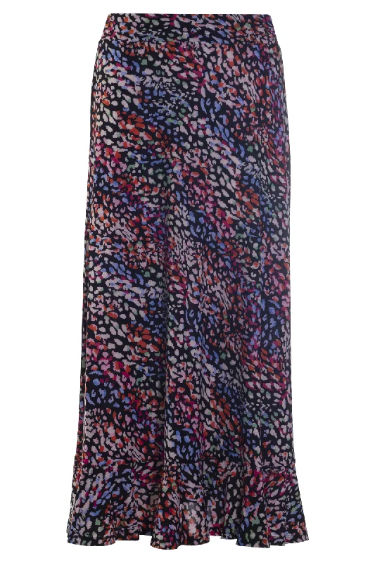 Printed Slinky pull on Skirt | Black Multi Animal | 7427AR lace skirt elegant
