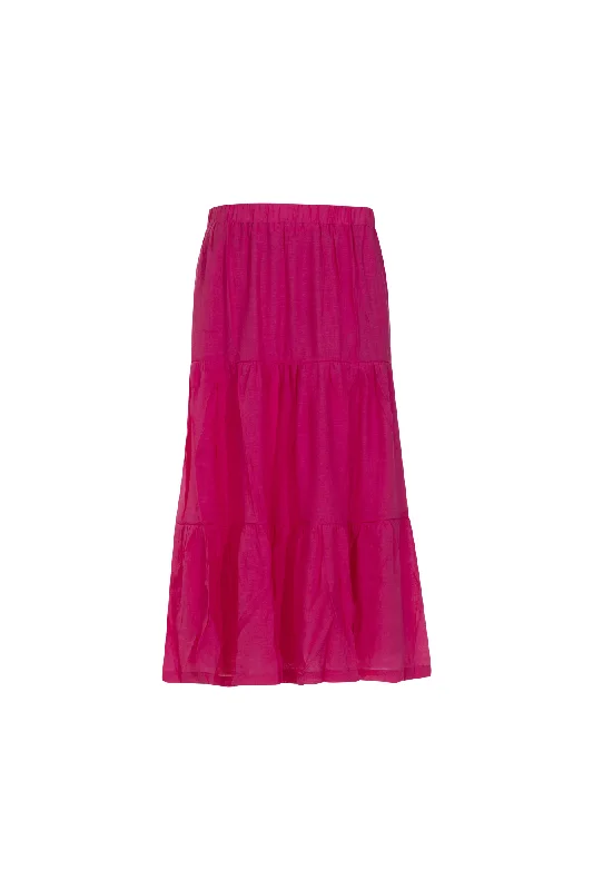 Pull on tiered Skirt with lining | CERISE | 8837AR silk skirt smooth