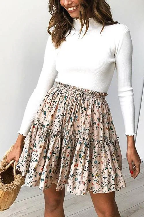 Ruffles Print Knot Mini Skirt midi skirt versatile
