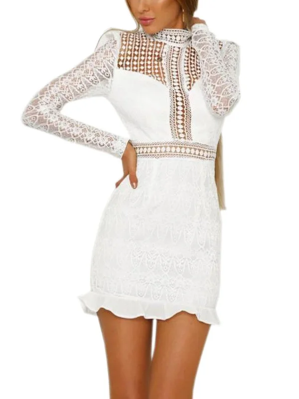 Sexy Polka Dot Backless Lace Cutout Long Sleeve Skirt floral skirt print