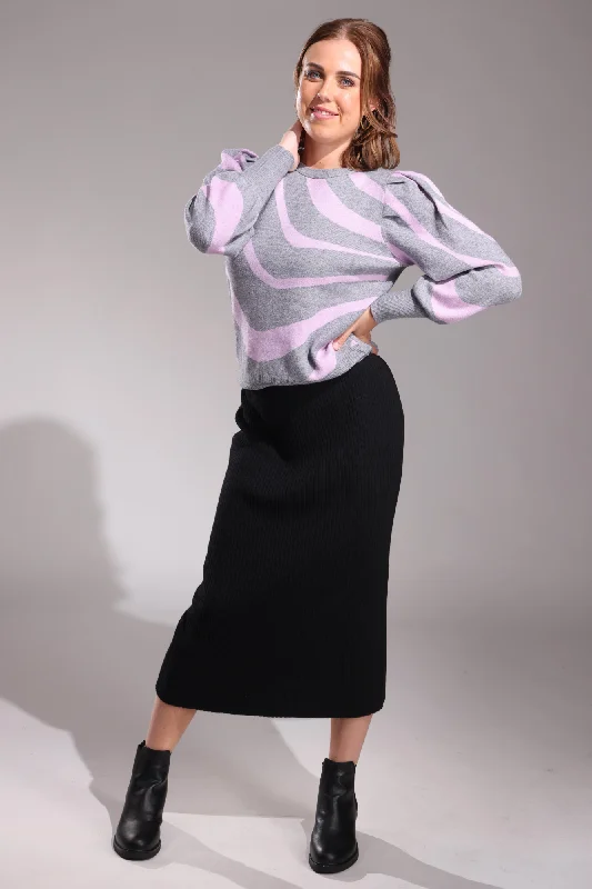 Rib Knit Touch of Wool Skirt | Black | 6340ZZ leather skirt durable