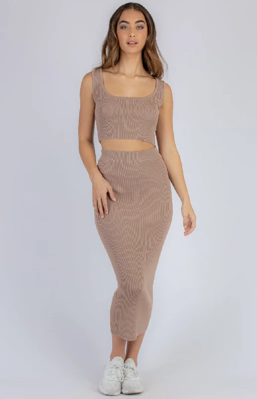 Fitted Knit Set With Crop And Midi Skirt velvet skirt plush