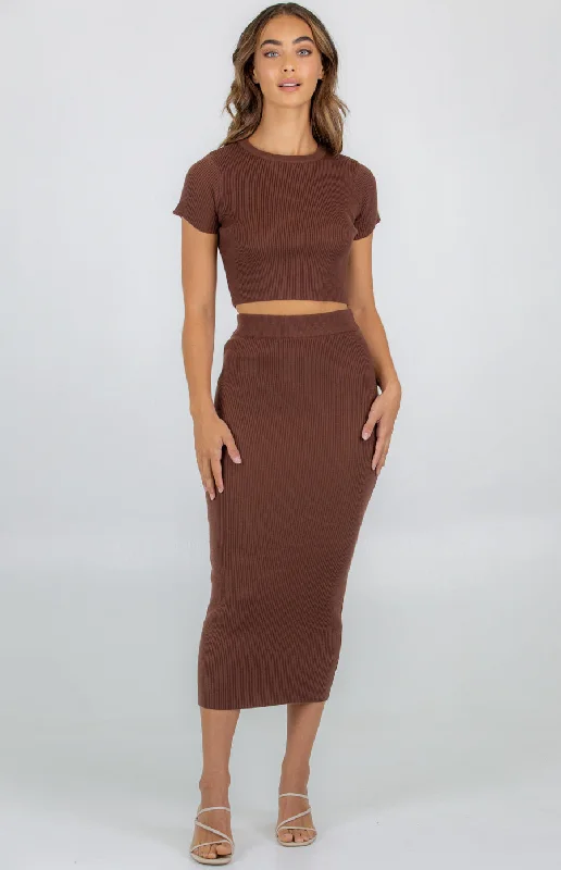 Knit Set With Round Neck Top & Midi Skirt linen skirt breathable