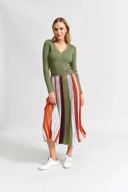 The Others - The Sunray Pleat Skirt - Khaki denim skirt classic