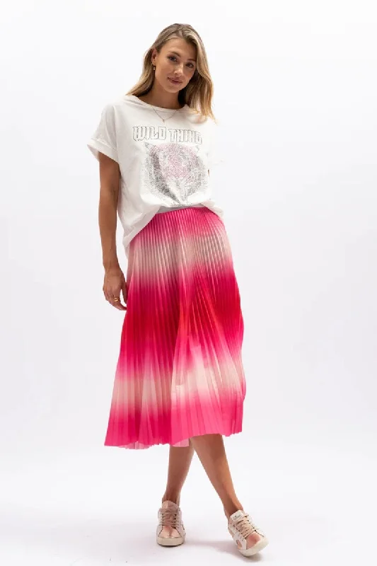 The Others - The Sunray Pleat Skirt - Pink Ombre cashmere skirt plush