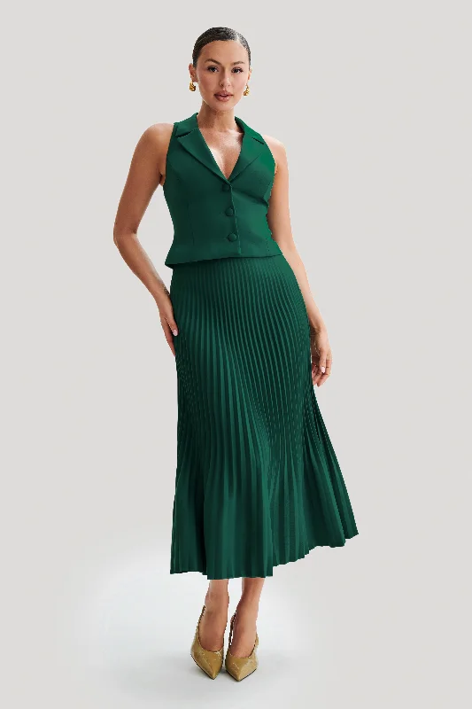 Twyla Pleated Suiting Maxi Skirt - Forest Green linen skirt light