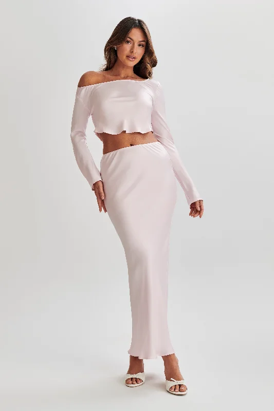 Violeta Satin Maxi Skirt - Fairy Floss Pink relaxed fit skirt