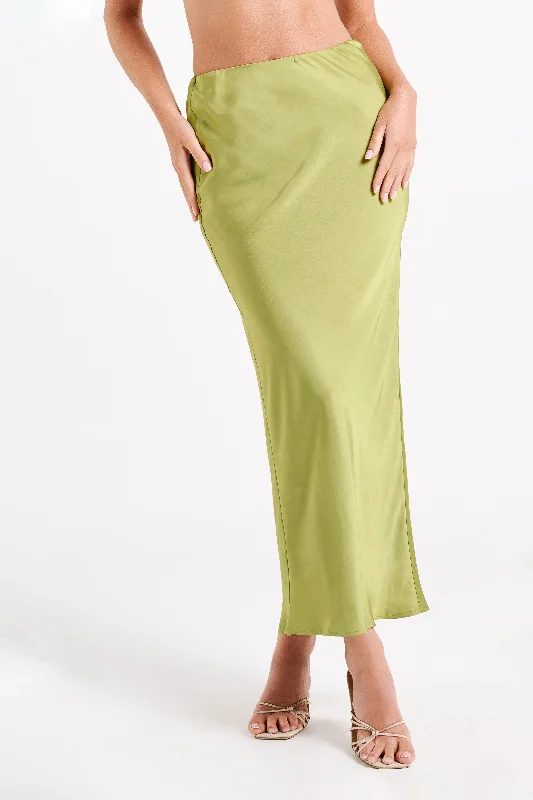 Violeta Satin Maxi Skirt - Parakeet Green chiffon skirt flowing