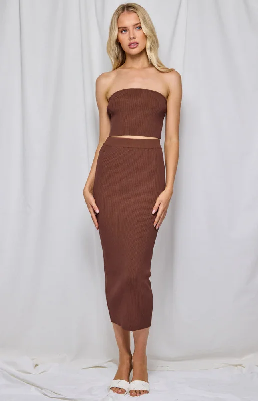 Knit Set with Tube Top and Midi Skirt lace skirt intricate