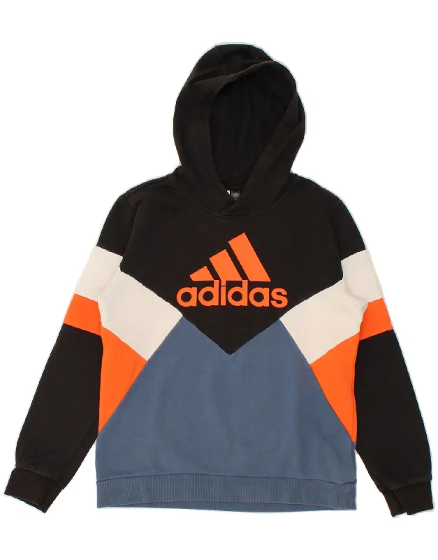 ADIDAS Boys Graphic Hoodie Jumper 13-14 Years  Multicoloured Colourblock Hoodie with Rhinestones Sparkly Elegant