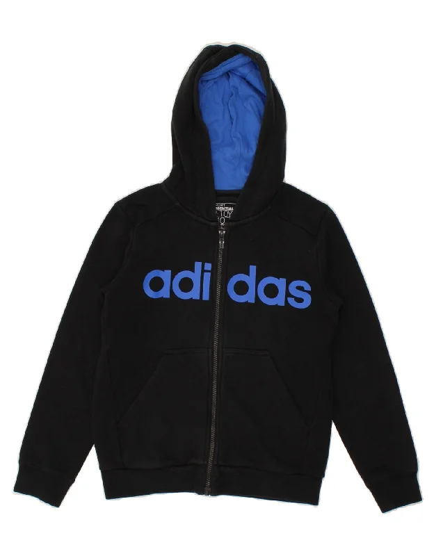 ADIDAS Boys Graphic Zip Hoodie Sweater 9-10 Years  Black Cotton Hoodie with Strings Custom Fit Adjustable