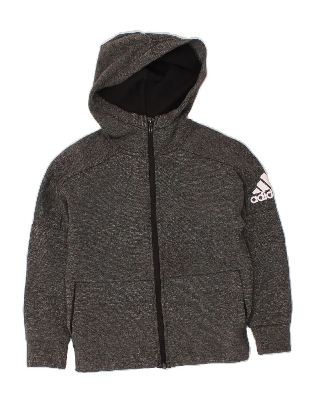 ADIDAS Boys Zip Hoodie Sweater 8-9 Years Grey Hoodie with Fur Luxurious Winter