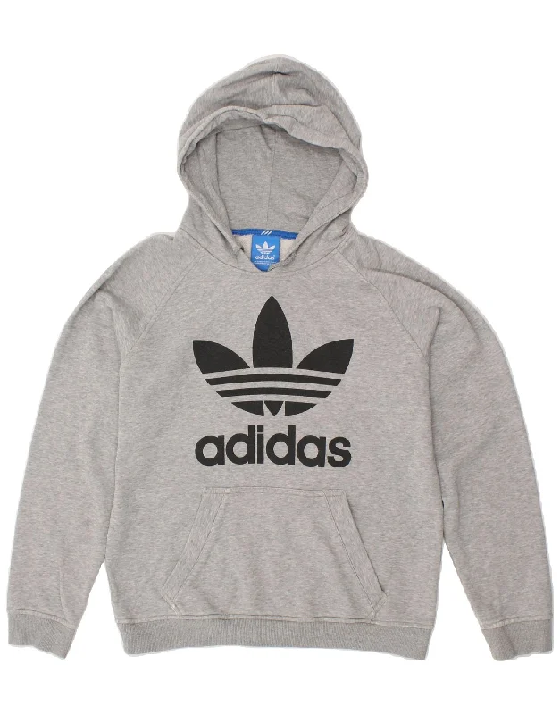 ADIDAS Womens Graphic Hoodie Jumper UK 14 Medium Grey Cotton Hoodie with Hem Raw Edge Edgy Unfinished ADIDAS Womens Graphic Hoodie Jumper UK 14 Medium Grey Cotton Hoodie with Hem Raw Edge Edgy Unfinished