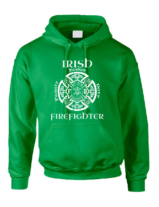 Adult Hoodie Irish Firefighter St Patrick's Top Love Irish Party Hoodie with Exposed Zipper Edgy Industrial