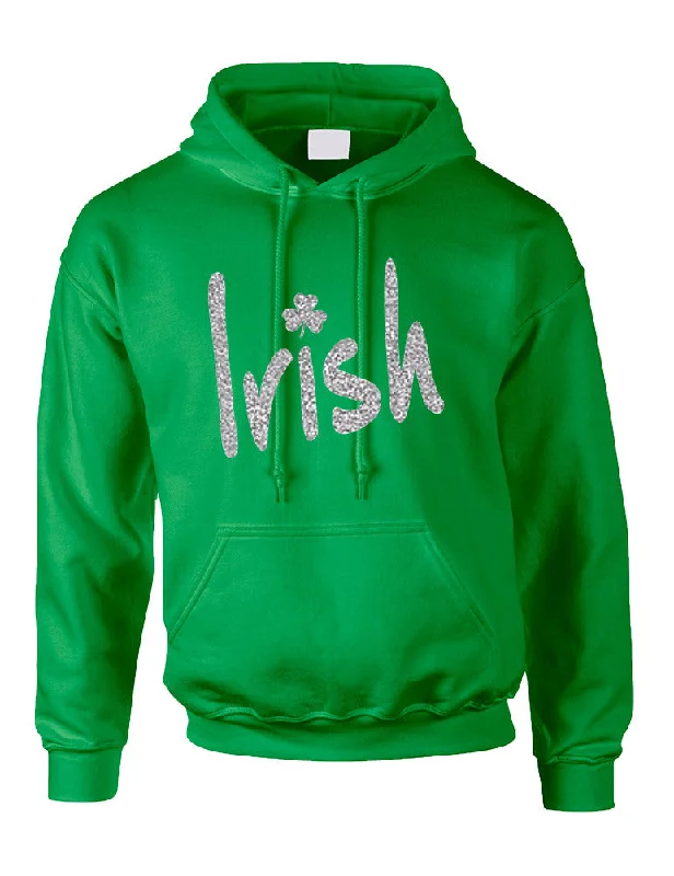 Adult Hoodie Irish Glitter Silver Shamrock St Patrick's Top Hoodie with Velcro Closure Adjustable Secure Adult Hoodie Irish Glitter Silver Shamrock St Patrick's Top Hoodie with Velcro Closure Adjustable Secure