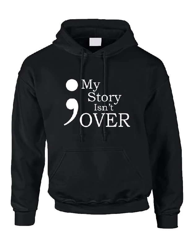Adult Hoodie My Story Isn't Over Semicolon Hooded Top Hoodie with Emblem Brand Identity Adult Hoodie My Story Isn't Over Semicolon Hooded Top Hoodie with Emblem Brand Identity