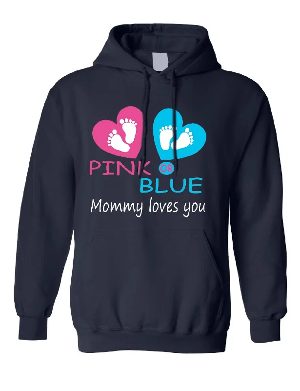 Adult Hoodie Pink Or Blue Mommy Loves U Gender Reveal Mom To Be Hoodie with Tie-Dye Psychedelic Retro Adult Hoodie Pink Or Blue Mommy Loves U Gender Reveal Mom To Be Hoodie with Tie-Dye Psychedelic Retro