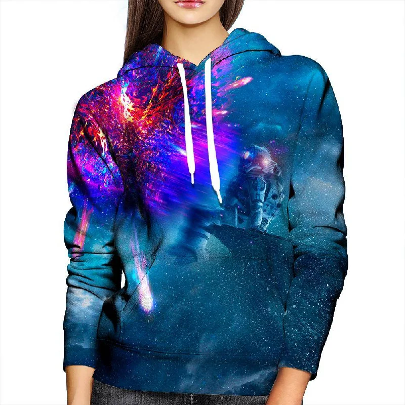 Astronaut Galaxy Womens Hoodie Hoodie with Distressed Vintage Worn