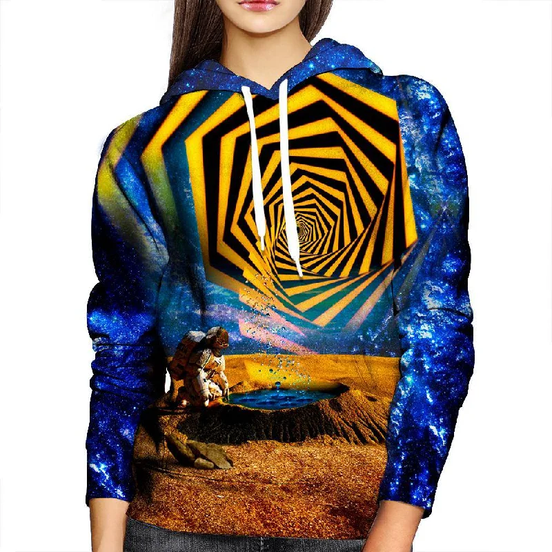 Astronaut Yellow Portal Womens Hoodie Hoodie with Mock Neck Collared Structured