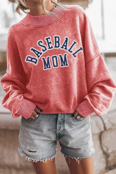 BASEBALL MOM Graphic Drop Shoulder Ladies Sweatshirt Hoodie with Elastic Waist Stretchable Comfortable BASEBALL MOM Graphic Drop Shoulder Ladies Sweatshirt Hoodie with Elastic Waist Stretchable Comfortable