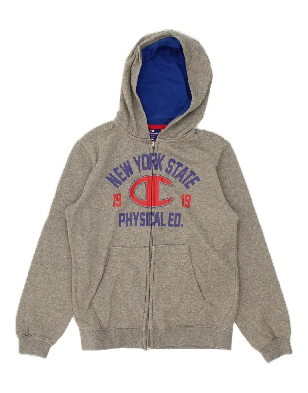 CHAMPION Boys Graphic Zip Hoodie Sweater 9-10 Years Medium Grey Cotton Hoodie with Typography Text Message CHAMPION Boys Graphic Zip Hoodie Sweater 9-10 Years Medium Grey Cotton Hoodie with Typography Text Message