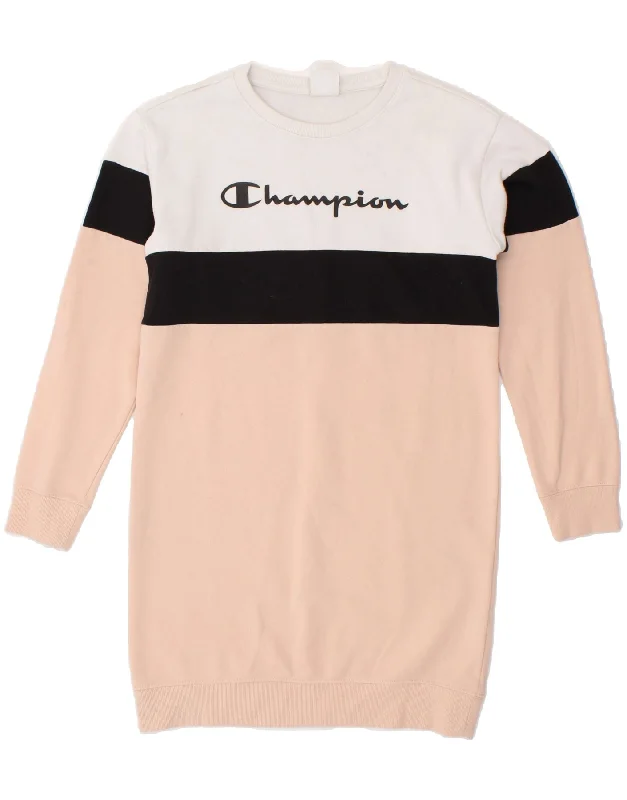 CHAMPION Girls Graphic Sweatshirt Jumper Dress 11-12 Years Large Pink Hoodie with Earth Tones Natural Calm CHAMPION Girls Graphic Sweatshirt Jumper Dress 11-12 Years Large Pink Hoodie with Earth Tones Natural Calm
