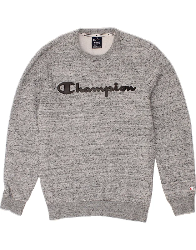 CHAMPION Mens Graphic Sweatshirt Jumper XS Grey Flecked Cotton Hoodie with Ribbed Hem Stretchable Secure CHAMPION Mens Graphic Sweatshirt Jumper XS Grey Flecked Cotton Hoodie with Ribbed Hem Stretchable Secure
