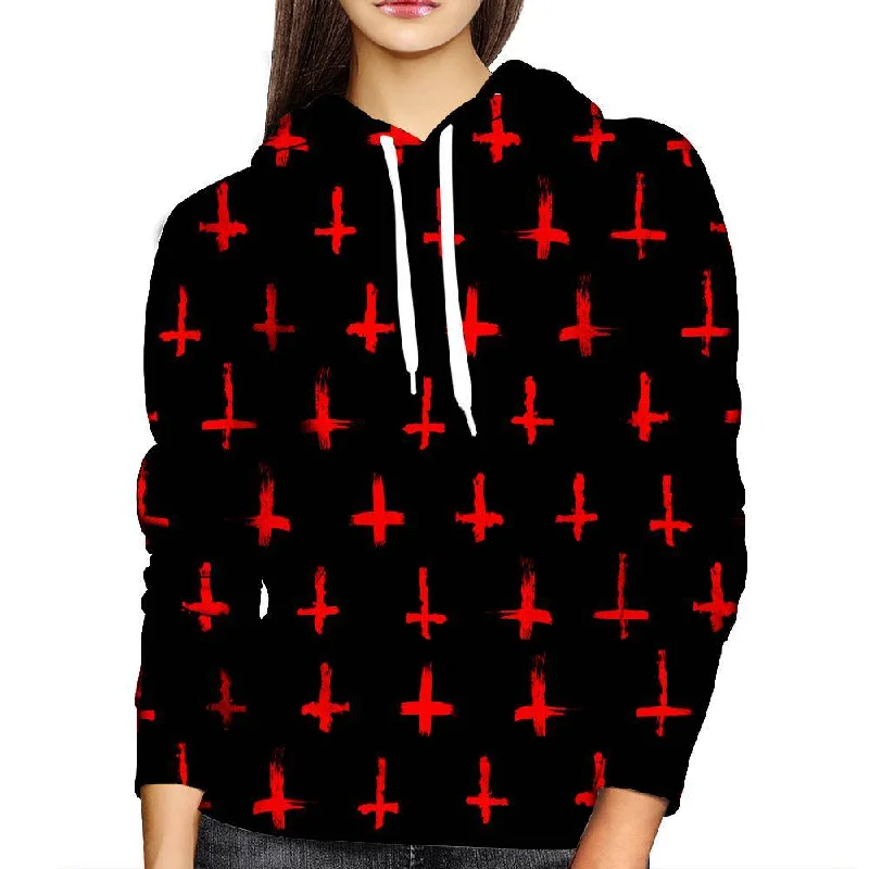 Devilish Red Cross Womens Hoodie Hoodie with Illustration Artistic Creative