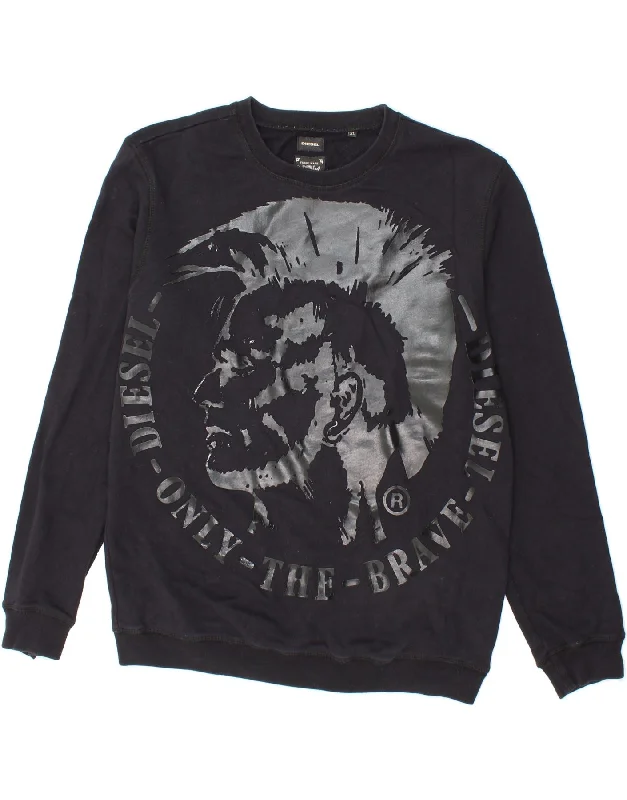 DIESEL Mens Graphic Sweatshirt Jumper XL Black Cotton Hoodie with Velcro Closure Adjustable Secure DIESEL Mens Graphic Sweatshirt Jumper XL Black Cotton Hoodie with Velcro Closure Adjustable Secure