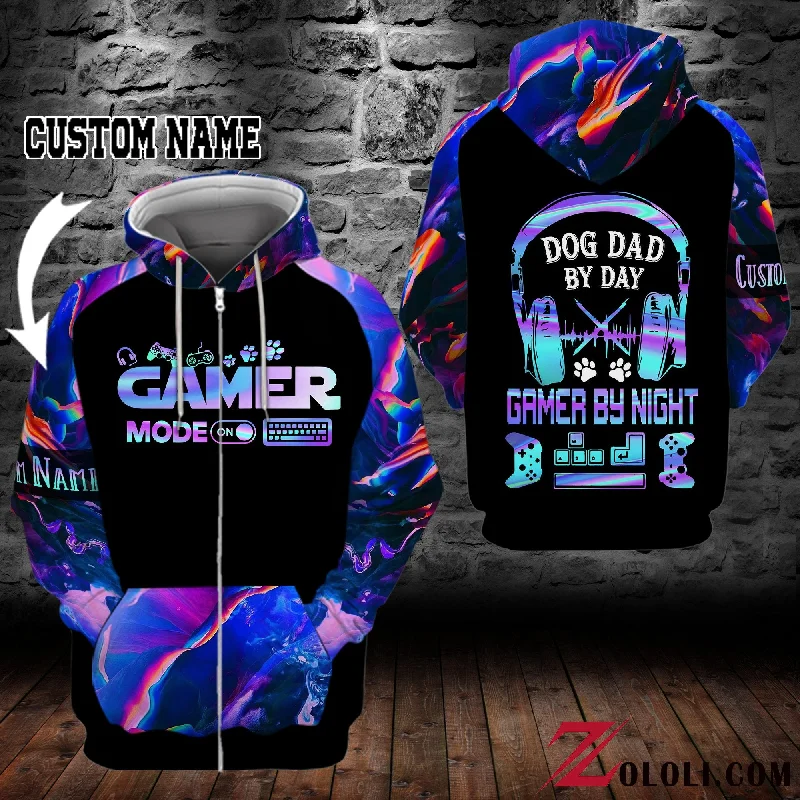 Dog Dad by day gamer by night hoodie 3D Custom TTM Hoodie with Raw Hem Edgy Unfinished Dog Dad by day gamer by night hoodie 3D Custom TTM Hoodie with Raw Hem Edgy Unfinished