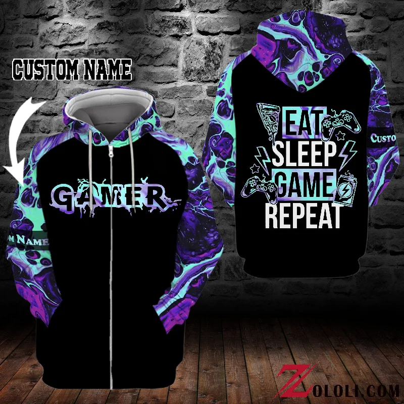 Eat sleep game repeat Hoodie 3D custom LKT Hoodie with Hem Applique Textured Unique