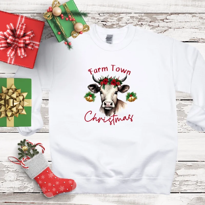 Farm Town Christmas Ladies Sweatshirt Hoodie with Hood Adjustable Protection