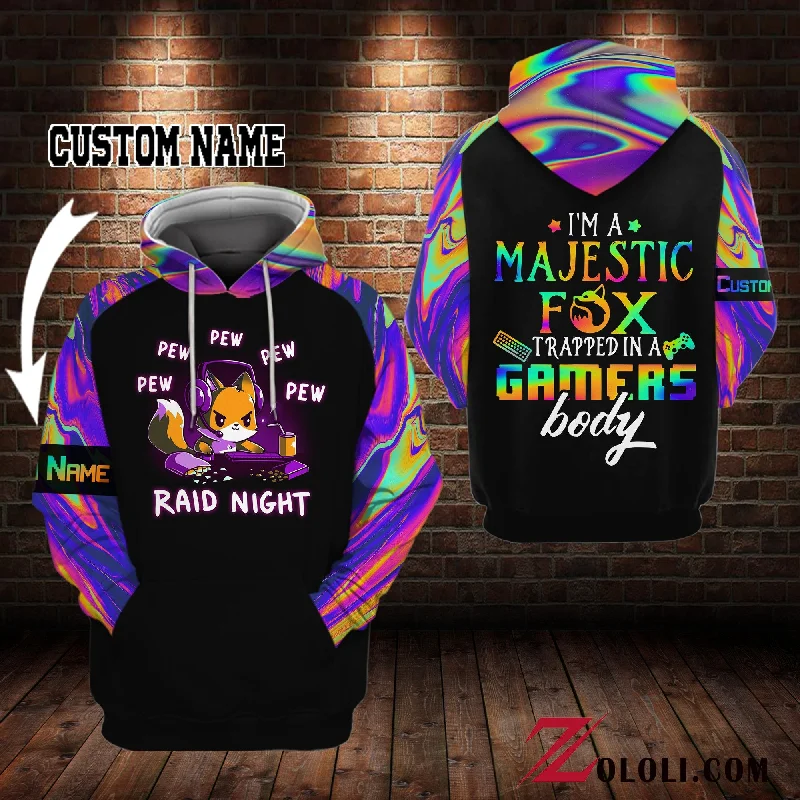 Foxy Gamer I'm a Fox trapped in a gamer's body Hoodie 3D Custom TXX Hoodie with Hem Fringe Bohemian Relaxed Foxy Gamer I'm a Fox trapped in a gamer's body Hoodie 3D Custom TXX Hoodie with Hem Fringe Bohemian Relaxed