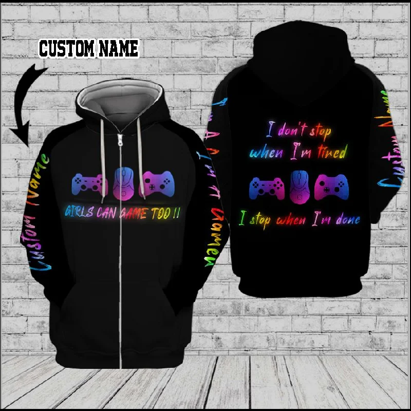 GIRLS CAN GAME TOO 3D Custom Hoodie Hoodie with Pocket Utility Practical