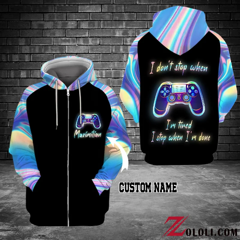 Holographic PlayStation I don't stop when I'm tired. I stop when I'm done - Hoodie 3D - TXX Cotton Hoodie Fleece Lining Warmth Holographic PlayStation I don't stop when I'm tired. I stop when I'm done - Hoodie 3D - TXX Cotton Hoodie Fleece Lining Warmth