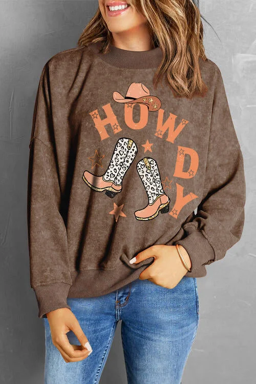 HOWDY Round Neck Cowgirl Drop Shoulder Ladies Sweatshirt Hoodie with Magnetic Closure Innovative Modern HOWDY Round Neck Cowgirl Drop Shoulder Ladies Sweatshirt Hoodie with Magnetic Closure Innovative Modern
