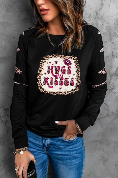 HUGS AND KISSES Leopard Ladies Sweatshirt Hoodie with Tie-Dye Psychedelic Retro