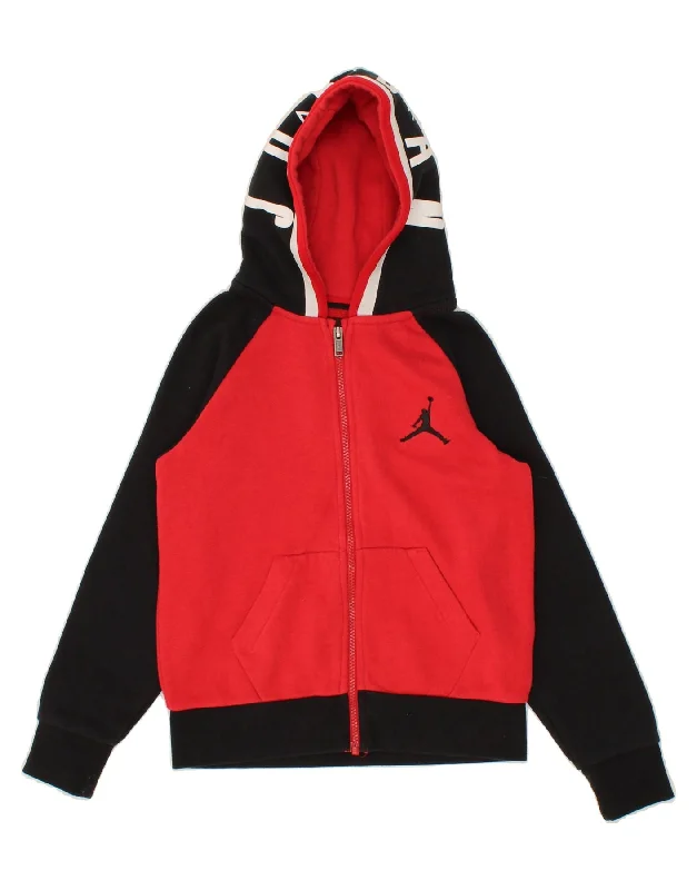 JORDAN Boys Graphic Zip Hoodie Sweater 8-9 Years Small Red Colourblock Hoodie with Cropped Fit Short Trendy JORDAN Boys Graphic Zip Hoodie Sweater 8-9 Years Small Red Colourblock Hoodie with Cropped Fit Short Trendy