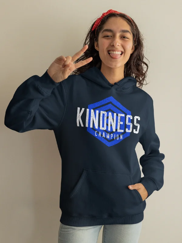 "KINDNESS CHAMPION" Premium Unisex Navy Organic Cotton Hoodie Hoodie with Illustration Artistic Creative "KINDNESS CHAMPION" Premium Unisex Navy Organic Cotton Hoodie Hoodie with Illustration Artistic Creative