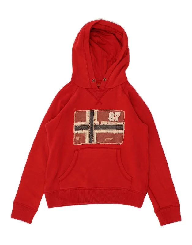 NAPAPIJRI Boys Graphic Hoodie Jumper 9-10 Years Red Cotton Hoodie with Frayed Bohemian Relaxed NAPAPIJRI Boys Graphic Hoodie Jumper 9-10 Years Red Cotton Hoodie with Frayed Bohemian Relaxed