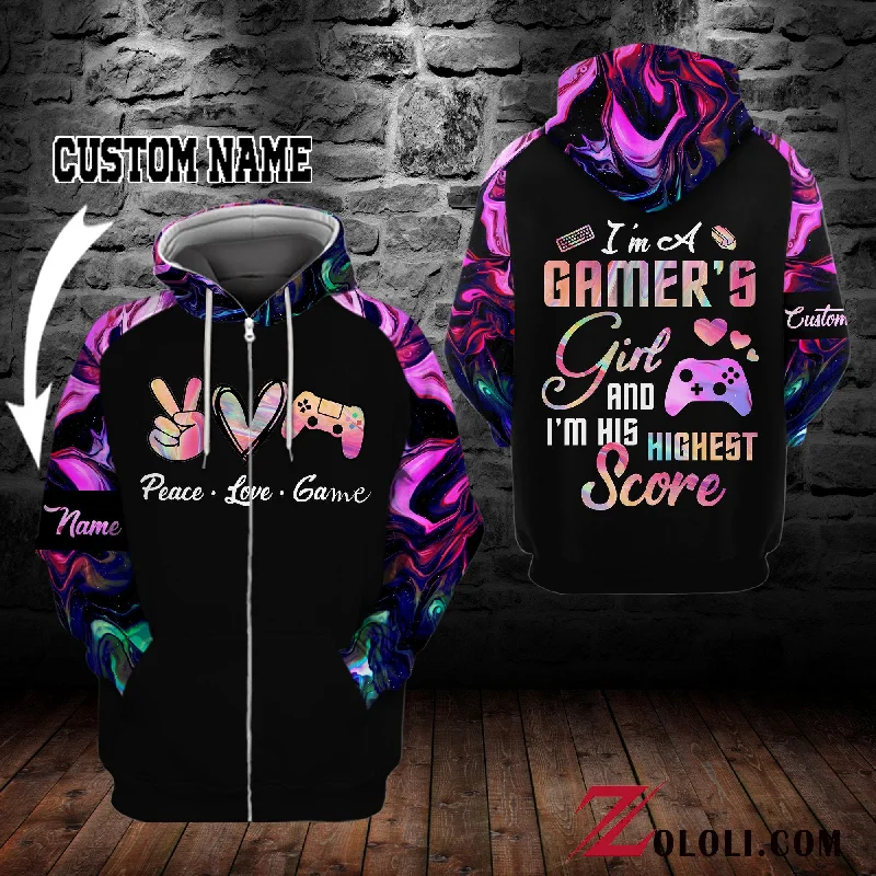 Peace Love Game Hoodie 3D Custom TXX Hoodie with Button Classic Timeless