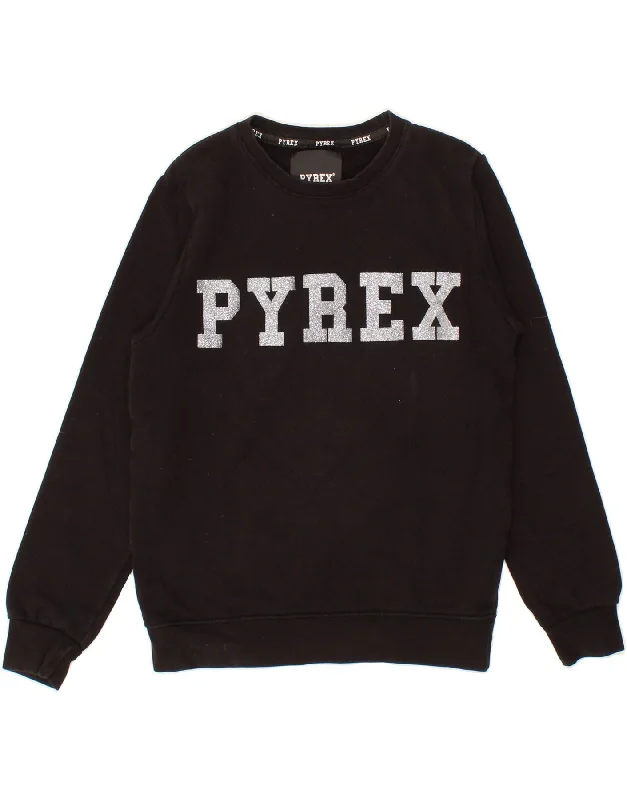 PYREX Girls Graphic Sweatshirt Jumper 12-13 Years Small Black Cotton Hoodie with Button Placket Classic Preppy PYREX Girls Graphic Sweatshirt Jumper 12-13 Years Small Black Cotton Hoodie with Button Placket Classic Preppy