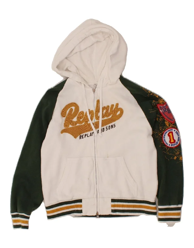 REPLAY AND SONS Boys Graphic Zip Hoodie Sweater 12-13 Years Small White Hoodie with Camouflage Military Edgy REPLAY AND SONS Boys Graphic Zip Hoodie Sweater 12-13 Years Small White Hoodie with Camouflage Military Edgy