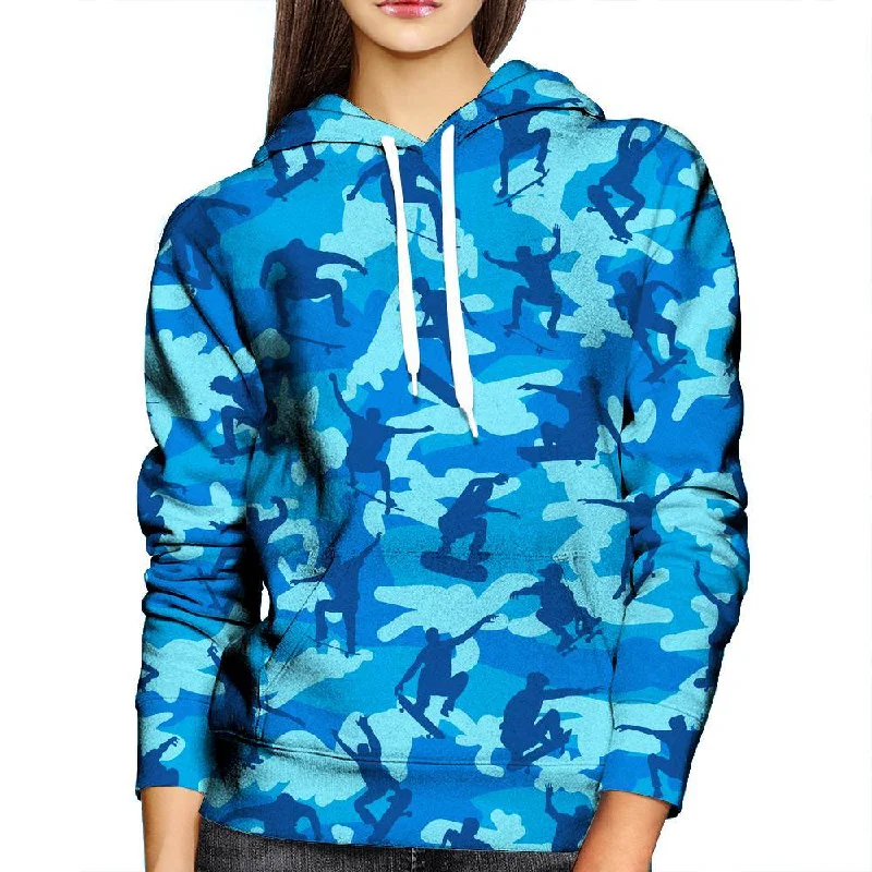 Skater Camo Blue Womens Hoodie Hoodie with Zipper Versatile Modern