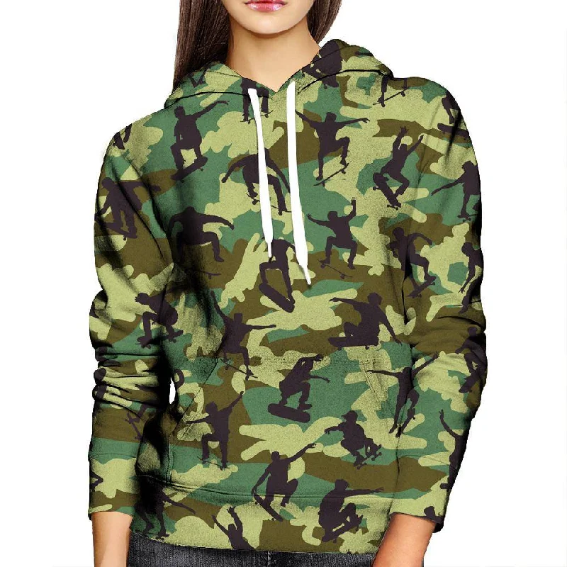 Skater Camo Womens Hoodie Hoodie with Fur Luxurious Winter