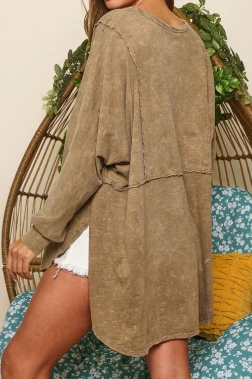 Vintage Wash Exposed Seam Slit Ladies Sweatshirt Hoodie with Hem Lace Feminine Delicate Vintage Wash Exposed Seam Slit Ladies Sweatshirt Hoodie with Hem Lace Feminine Delicate