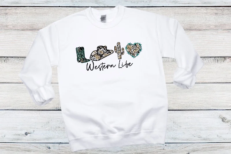 Western Life Ladies Sweatshirt Hoodie with Hem Raw Edge Edgy Unfinished